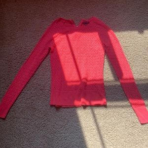 Long sleeve, pink, zipper in the back, xs women’s.